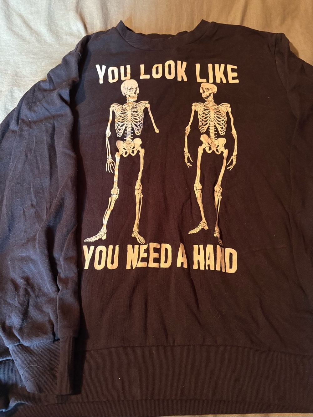 MAD Engine Black Crewneck Sweatshirt with Skeleton Graphic